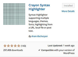 Crayon Syntax Highlighter plugin