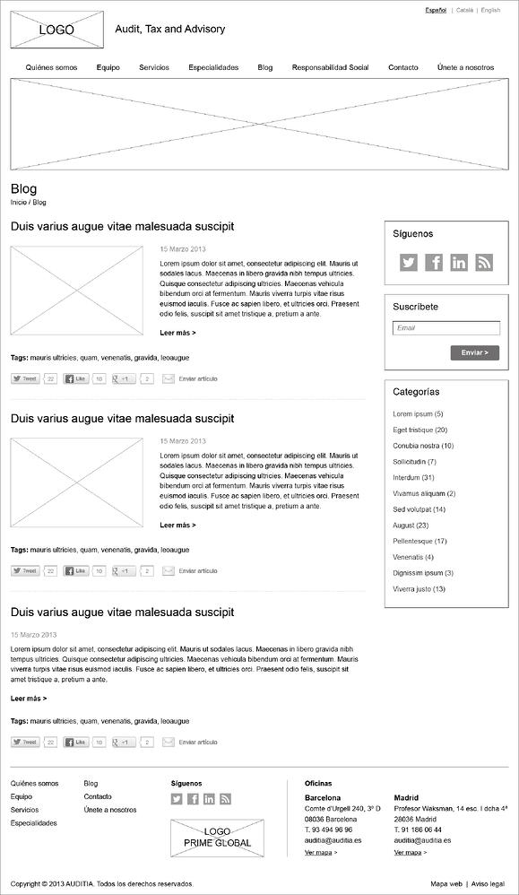 Blog list wireframe