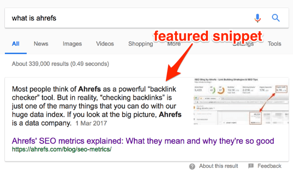 featured snippet Google