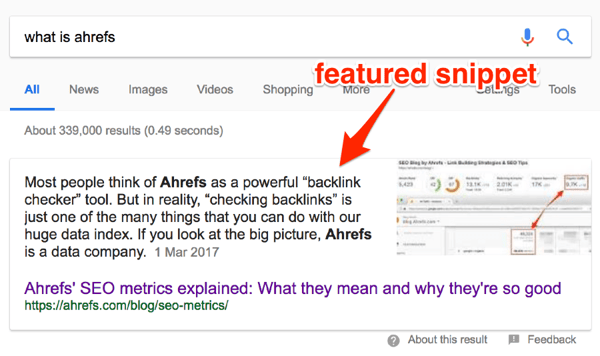 featured snippet Google