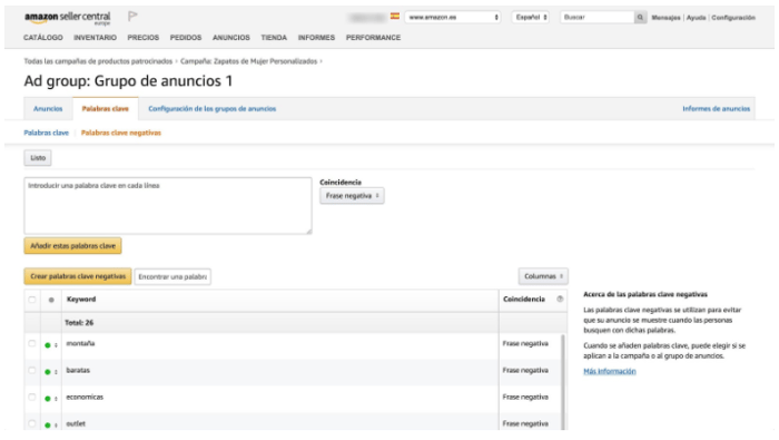 grupo anuncios campana ppc amazon