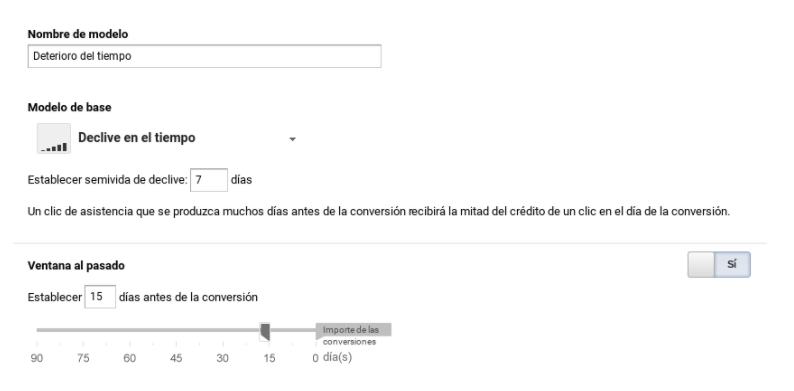 configuracion modelo atribucion deterioro del tiempo