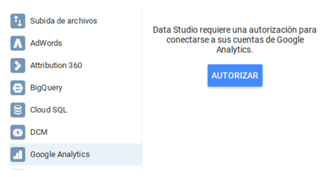 autorizar conexion analytics data studio