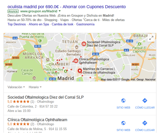 ejemplo busqueda local oculista madrid