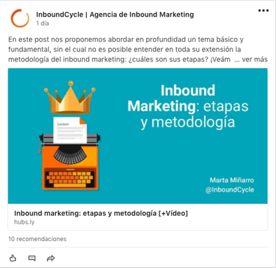 ejemplo publicacion linkedin inboundcycle