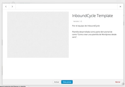 Captura de vista detallada de una plantilla de Wordpress