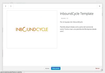 Captura de vista detallada de una plantilla de Wordpress