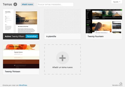 Captura de pantalla de gestor de plantillas Wordpress