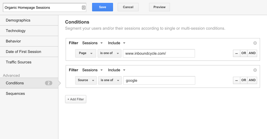 Segmentos condicionales en Google Analytics