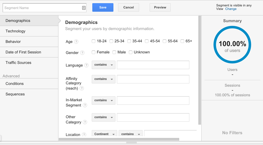 Como crear un segmento personalizado en Google Analytics