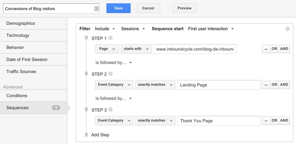 Segmentos Secuencia en Google Analytics