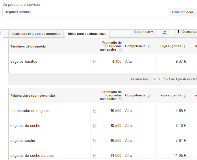 keyword planner google