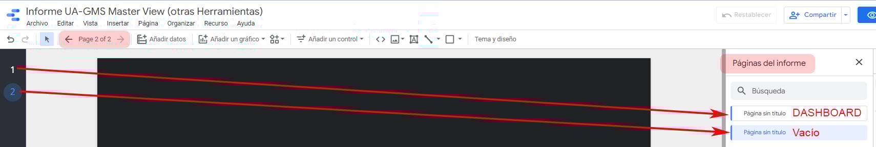 Añadir Página 2 - Google Data Studio