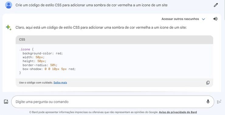 Esta é uma captura de tela em que o Bard, IA do Google, auxilia na criação de uma programação.
