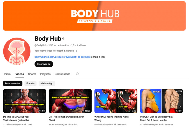 Esta imagem é um print screen do perfil da Body Hub no You Tube.