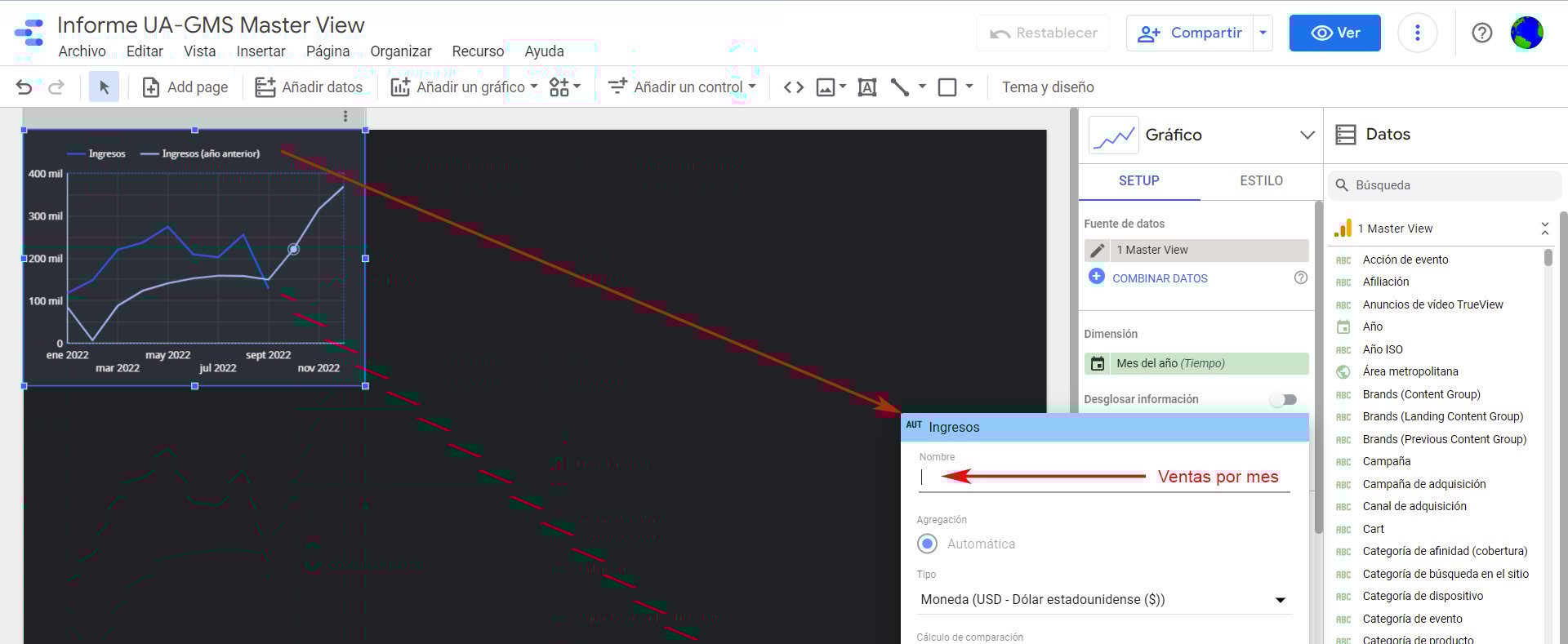 Cambiar nombre Ingresos + Moneda_4_Google Data Studio
