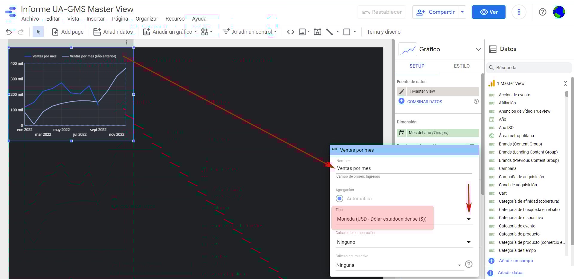 Cambiar nombre Ingresos + Moneda_5_Google Data Studio