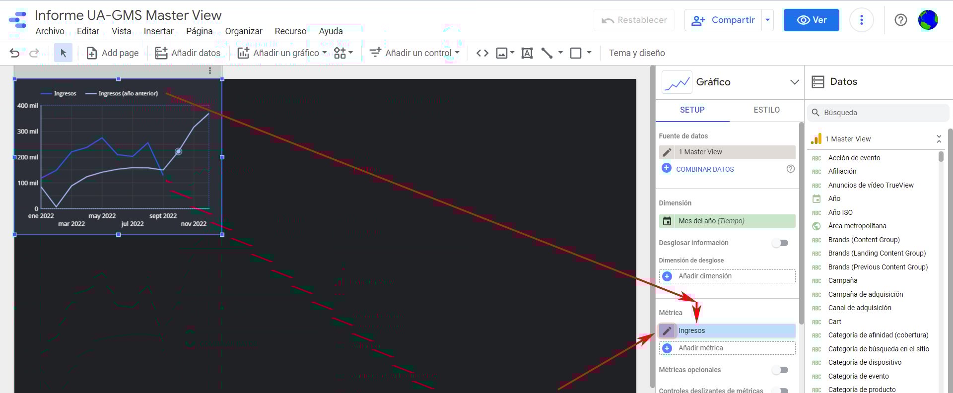 Cambiar nombre Ingresos + Moneda_Google Data Studio