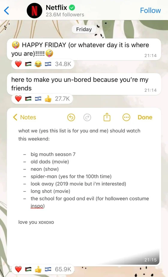 Esta é uma captura de tela que mostra o canal da Netflix no WhatsApp, demonstrando sua comunicação com seus assinantes.