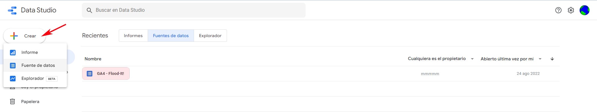 Crear Fuente de datos Google Data Studio