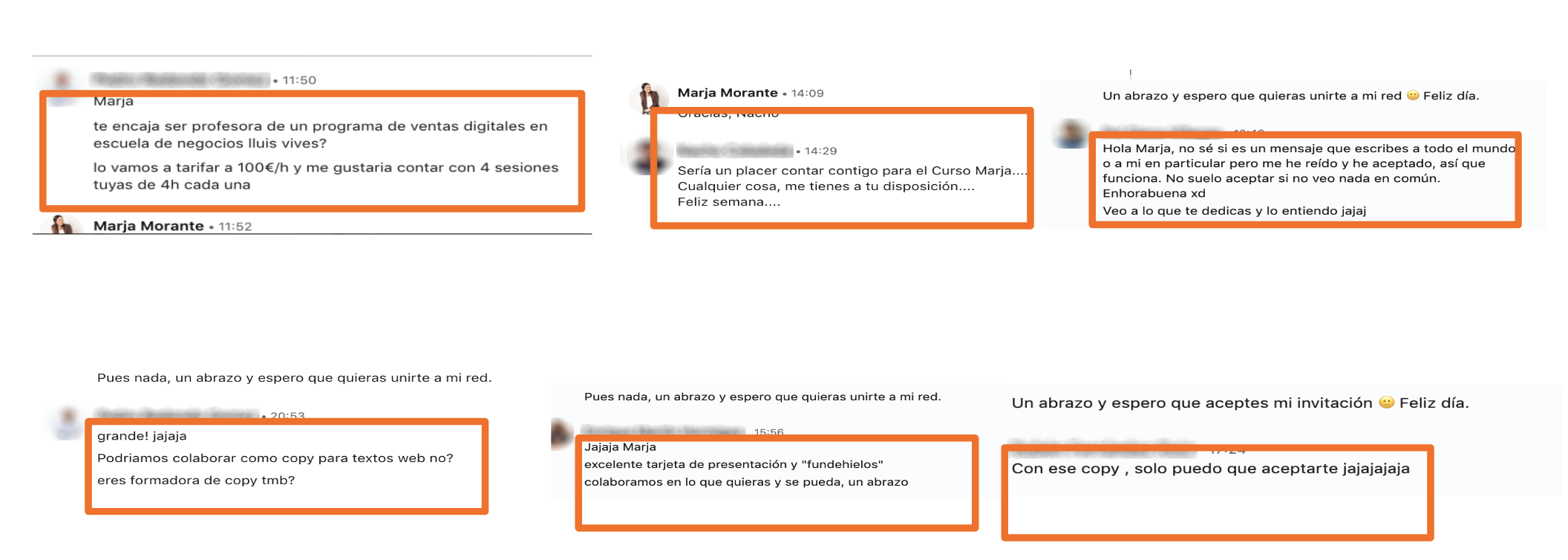 Ejemplo de mensajes en LinkedIn PLF