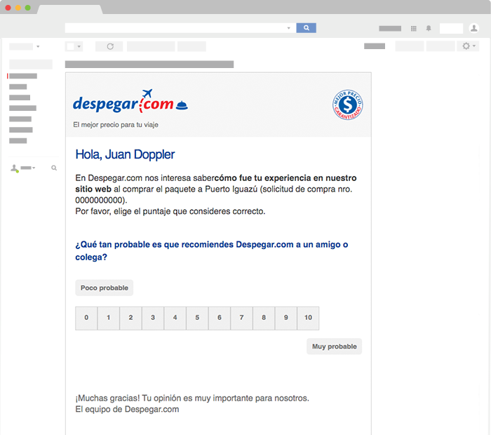 Emails de feedback o seguimiento de atención al cliente