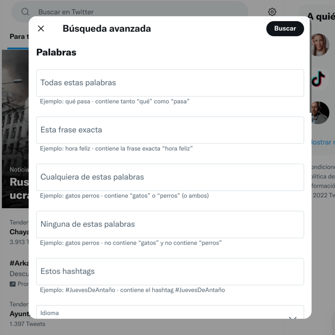 Funcionalidad búsqueda avanzada