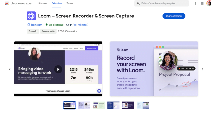 Esta é uma captura de tela que mostra a pagina de download do Loom