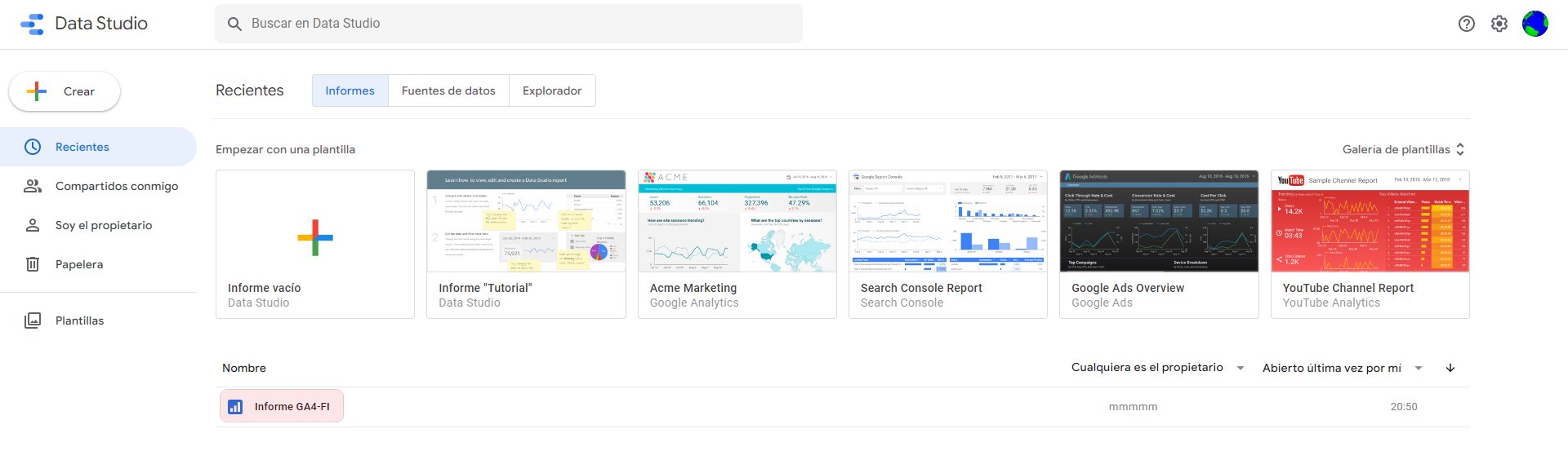 INFORMES listado - Google Data Studio
