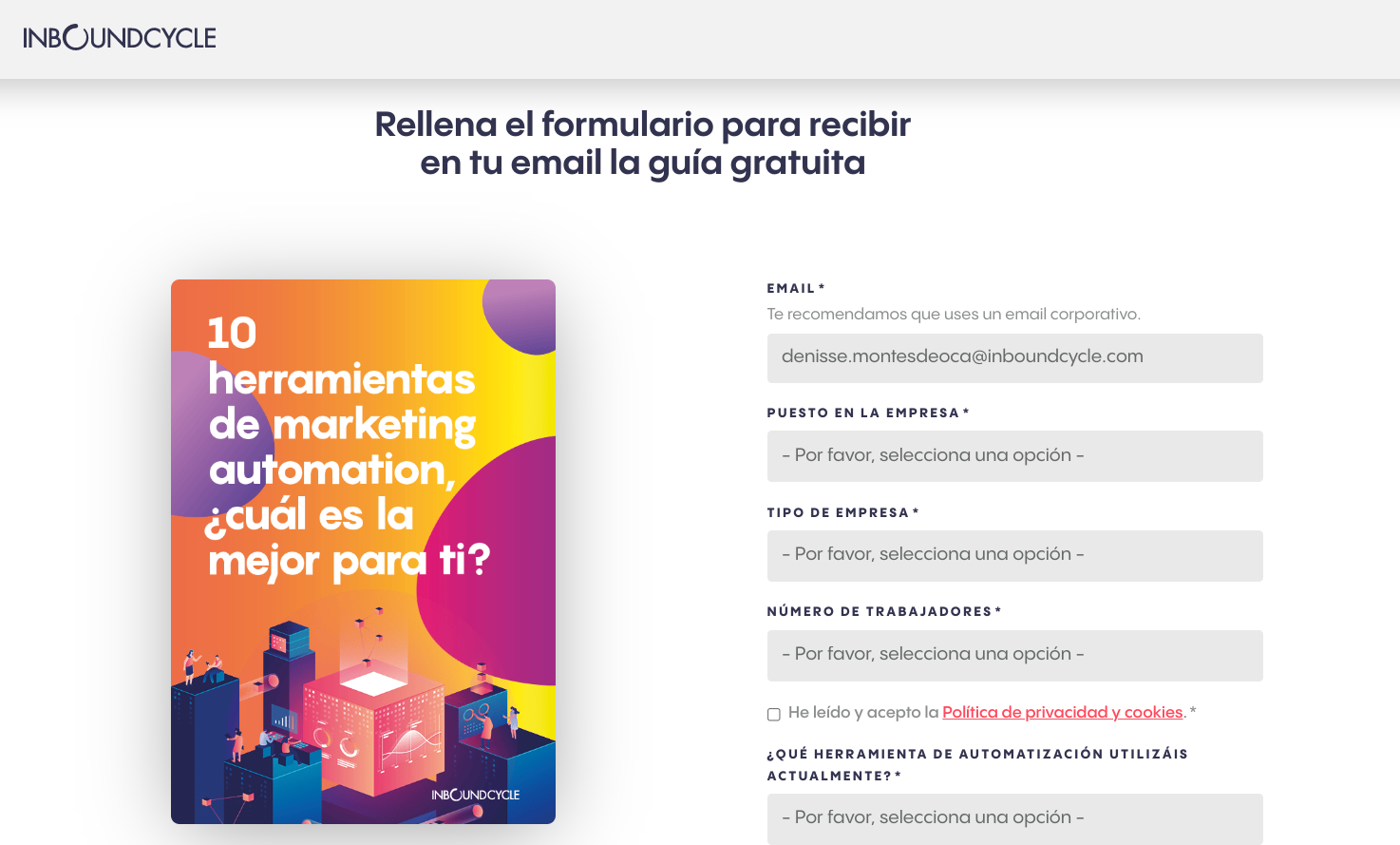 Inbound marketing ventajas - landing page