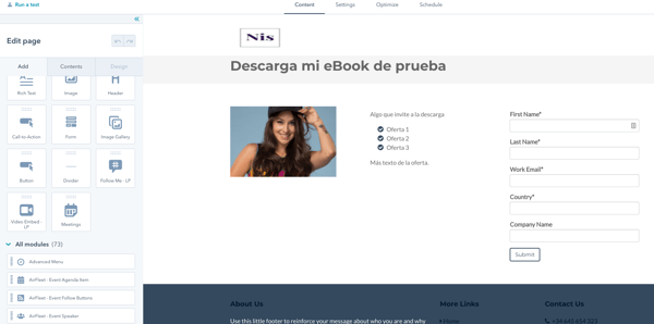 Landing pages de HubSpot modulos