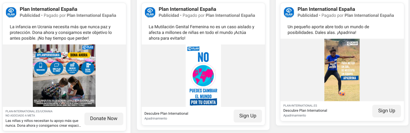 Marketing para ONG - anuncios meta plan international
