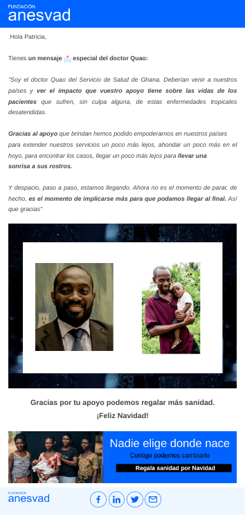 Marketing para ONG - email anesvad navidad