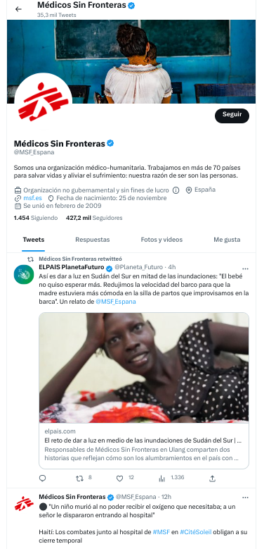 Marketing para ONG - twitter medicos sin fronteras