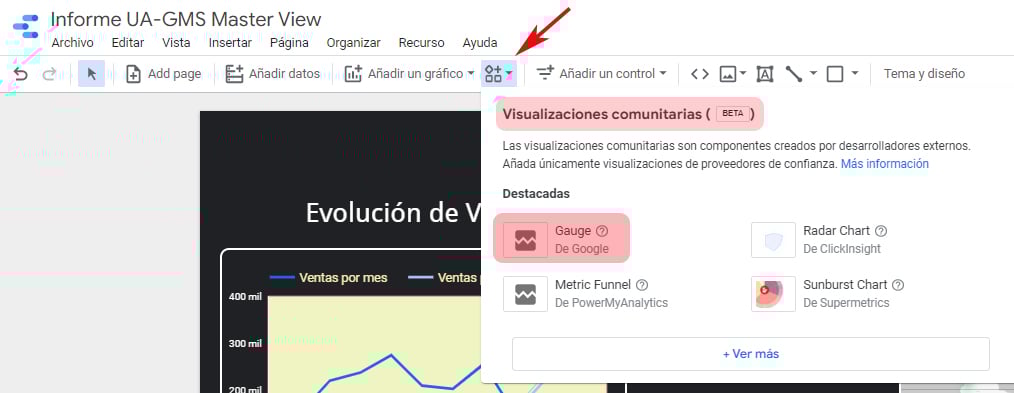 Menú Edición_Componentes comunitarios_abierto_Google Data Studio