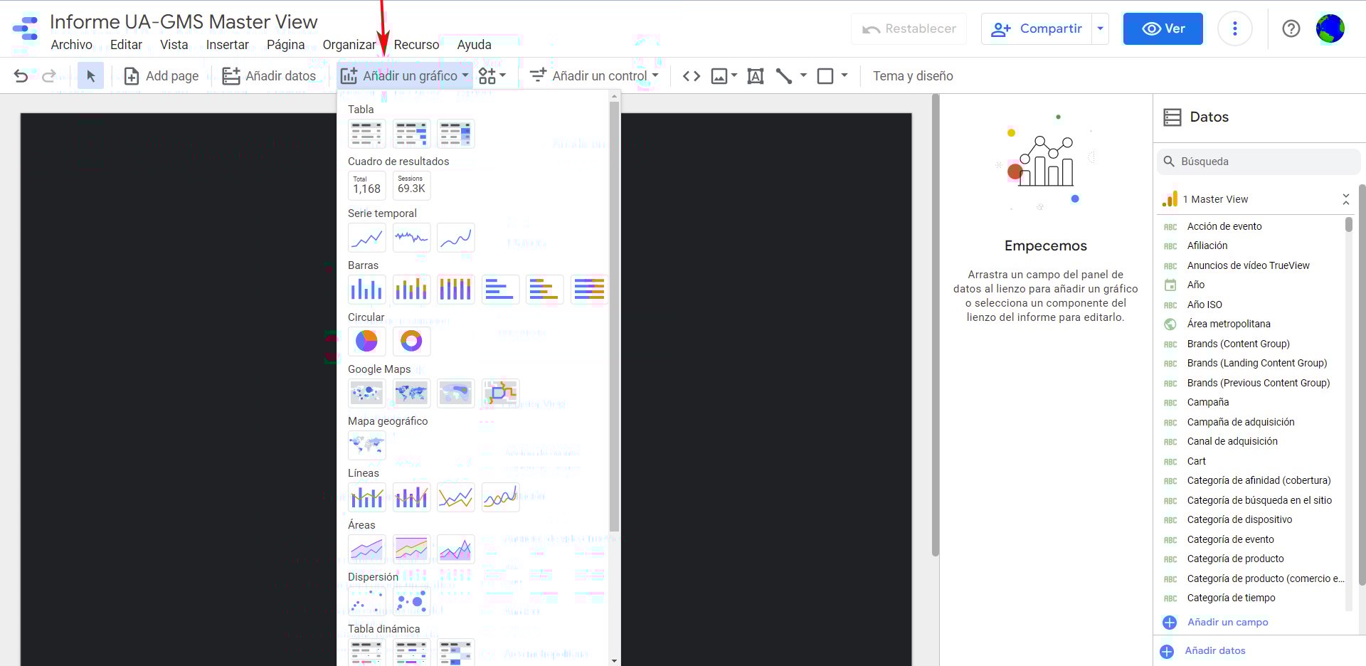 Menú Gráficos - Google Data Studio