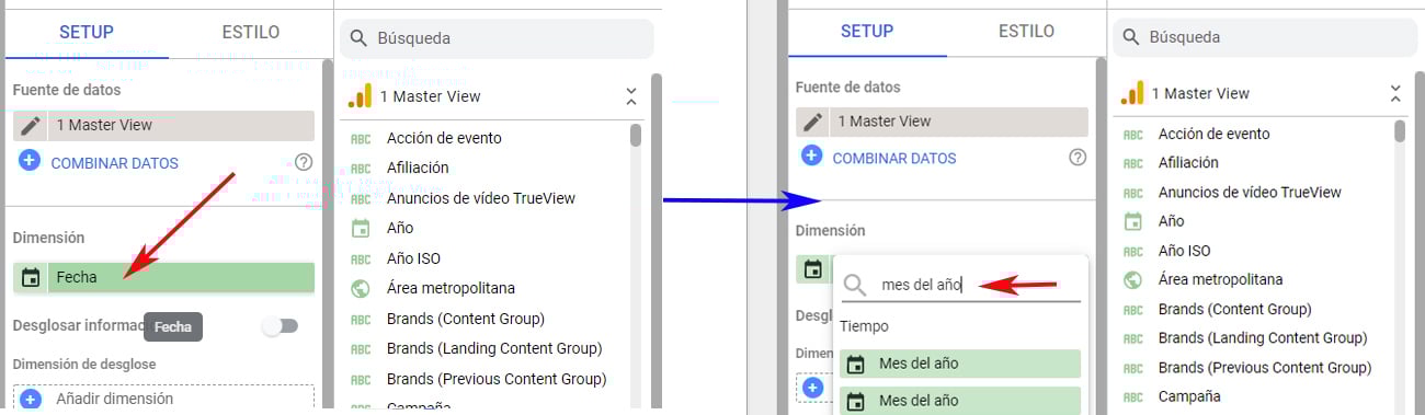 Modificar Dimensión_Fecha + Mes del Año - Google Data Studio