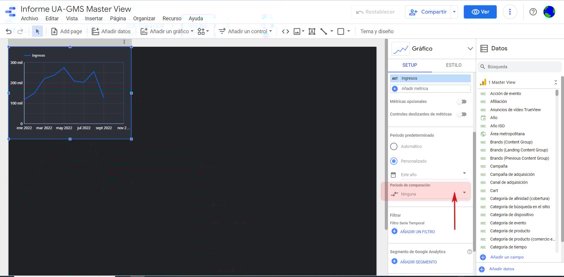 Periodo de comparación_Selección_Google Data Studio
