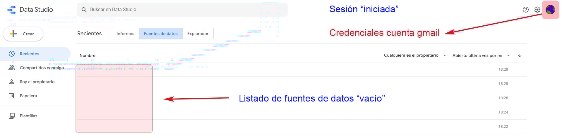 Sesión iniciada_Google Data Studio