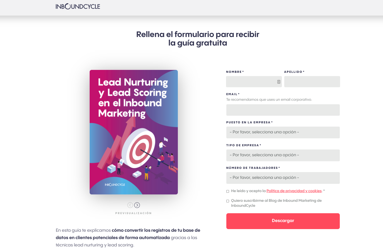 captacion de leads que es ejemplo landing page