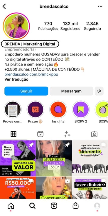 Este é um print de um perfil no Instagram com um nome otimizado