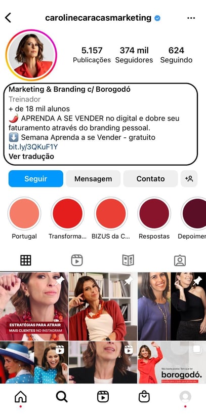 Esta é uma imagem de uma página de Instagram com uma biografia completa