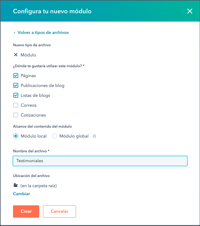 configuración inicial del módulo