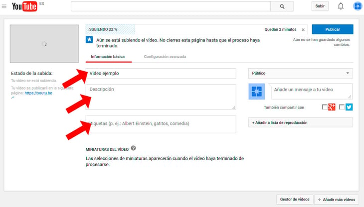 configuracion basica de video de youtube