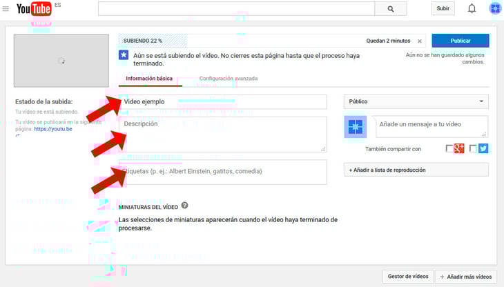 configuracion basica de video de youtube