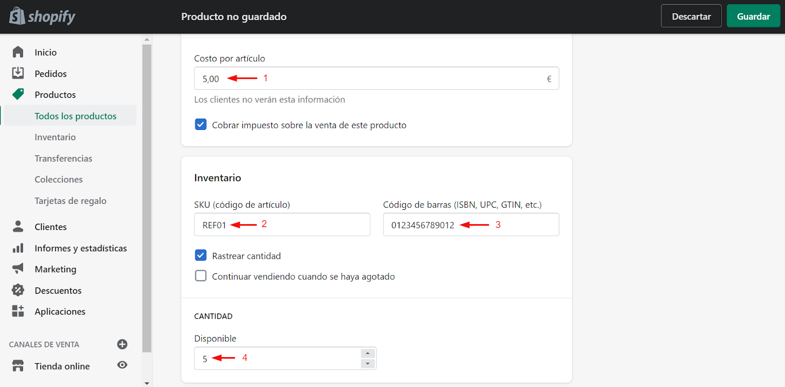 crear tienda onlien shopify coste por articulo