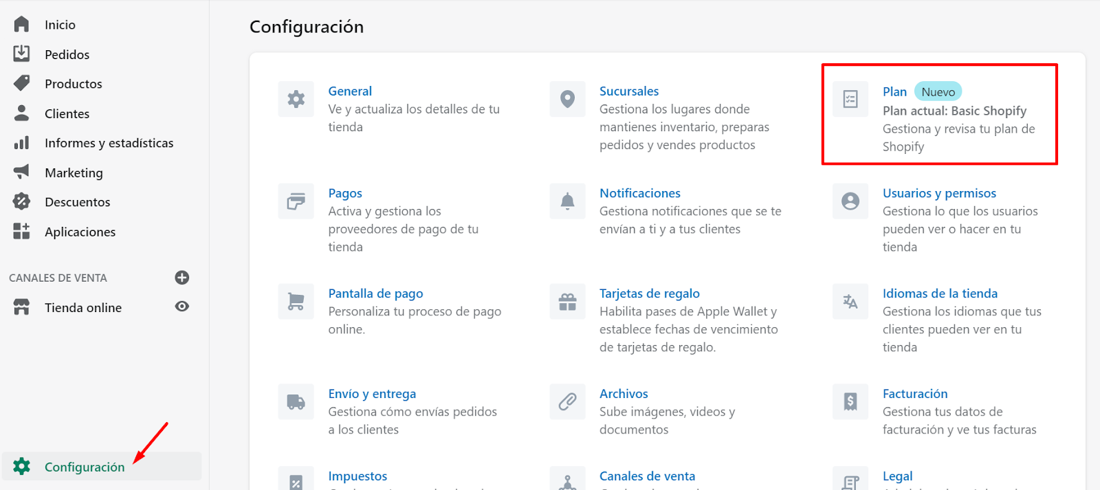 crear tienda online añadir plan nuevo