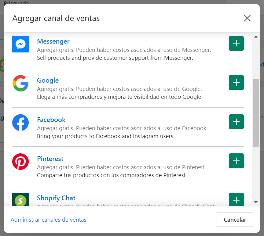 crear tienda online shopify canal de ventas