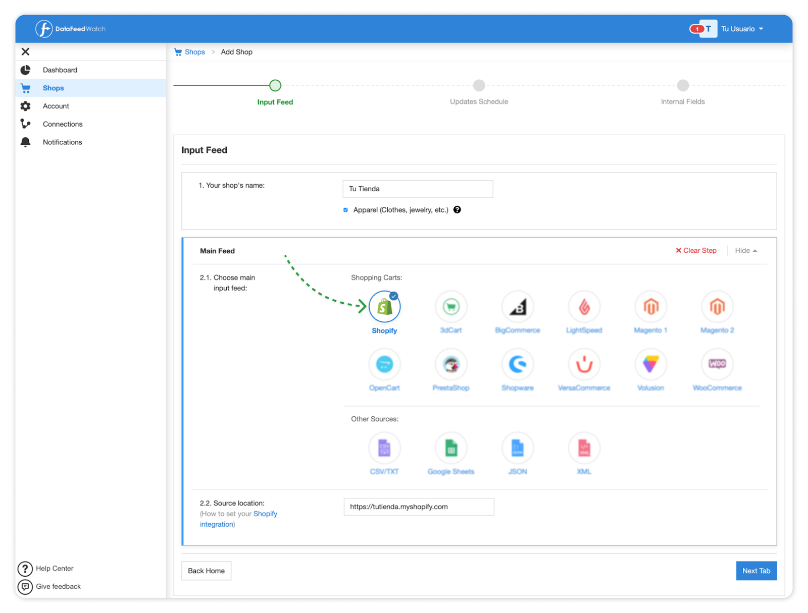 crear tienda online shopify datafeedwatch
