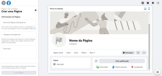 Esta é uma captura de tela mostrando um preview de como criar página no facebook para empresas.